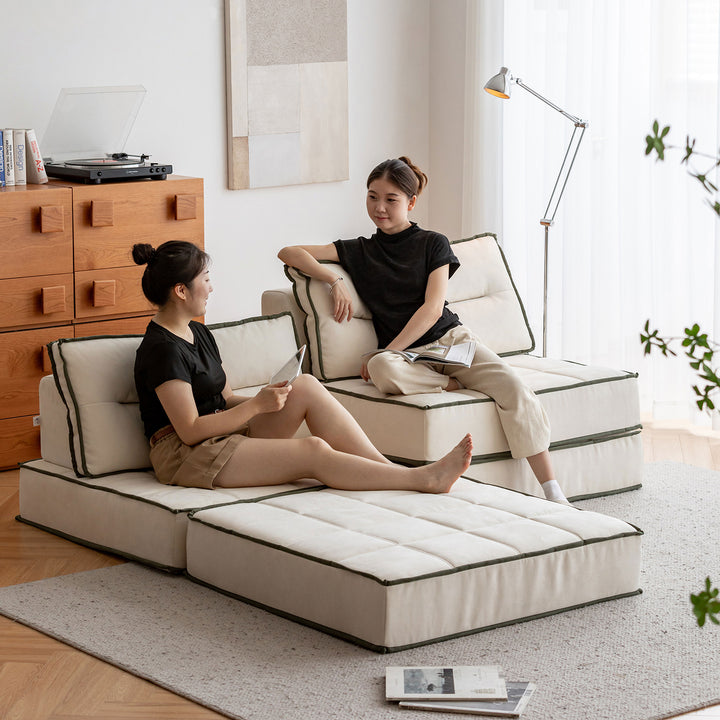 Scandinavian cat scratch resistant fabric modular 1 seater sofa tiered in close up details.