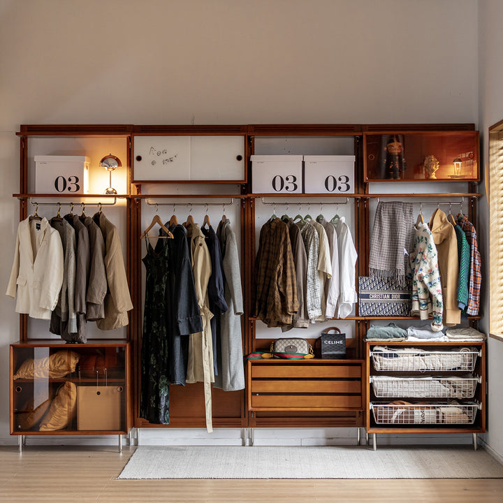 Vintage boxwood modular hanging wall shelf system muse in details.