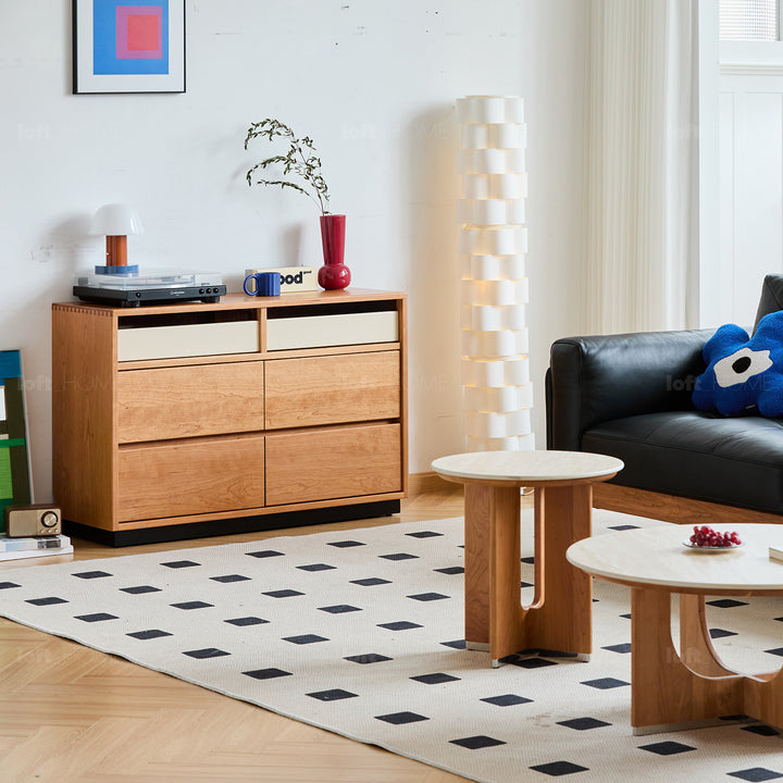 Scandinavian cherry wood chest of drawers timeless 6 in panoramic view.