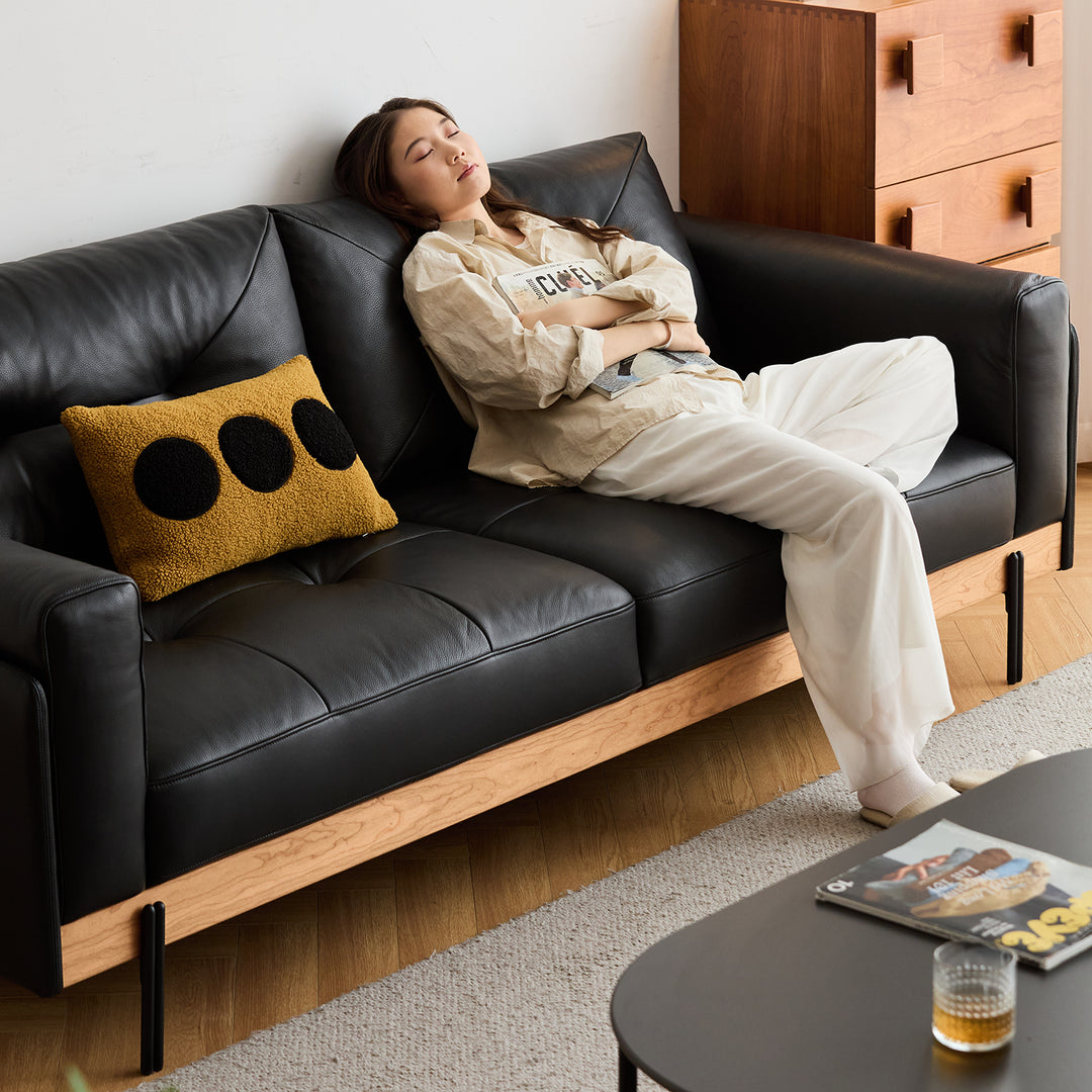 Scandinavian microfiber leather 4 seater sofa black size charts.