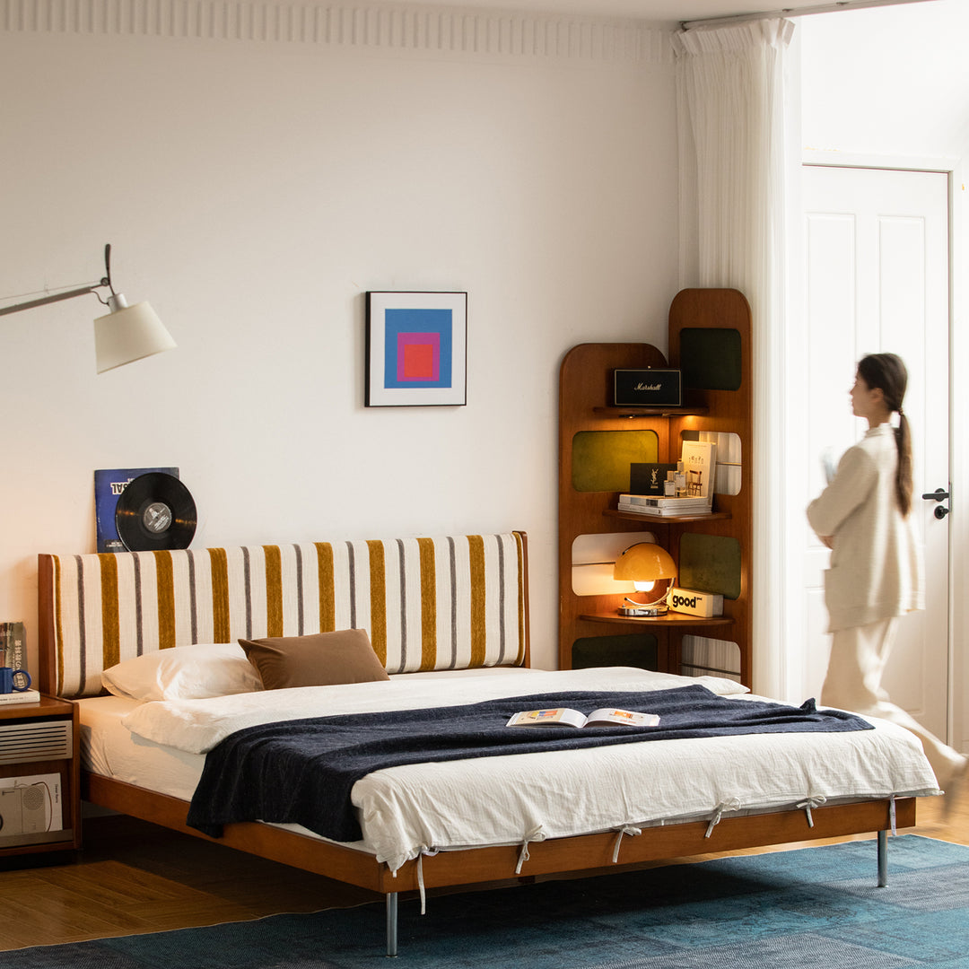 Vintage mixed weave fabric bed frame nice size charts.