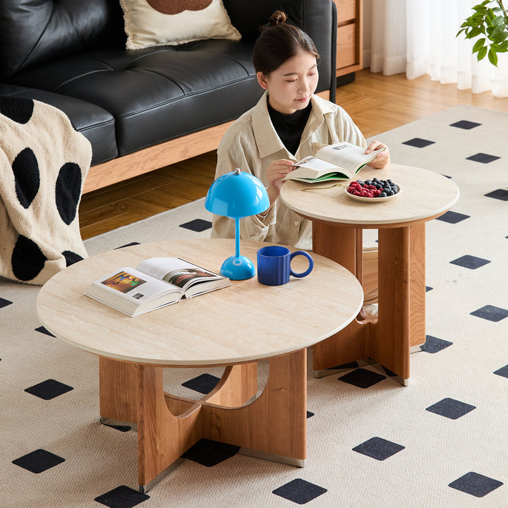 Scandinavian sintered stone coffee table set shells color swatches.