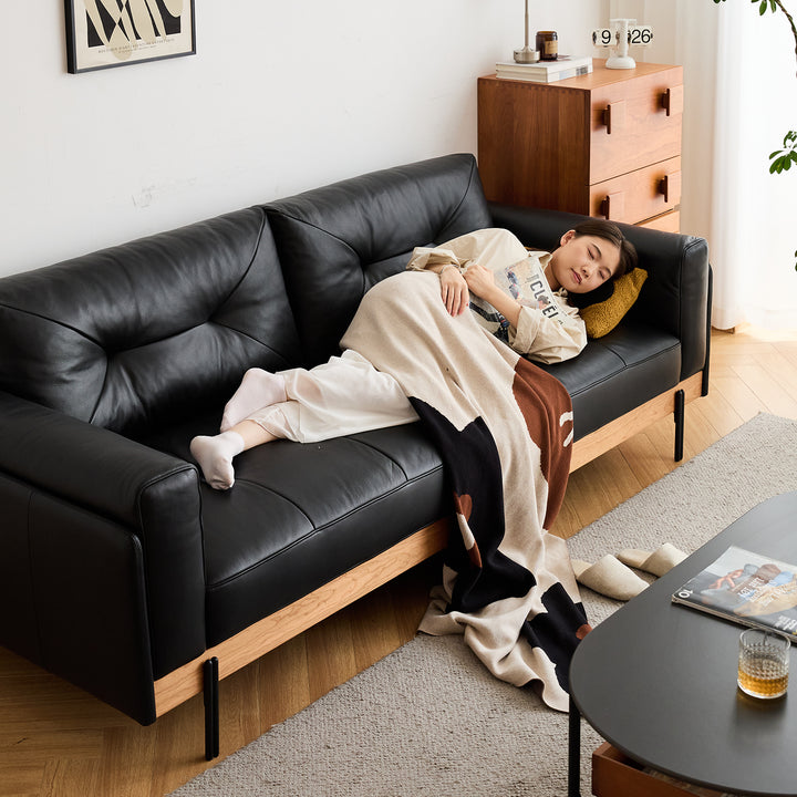 Scandinavian microfiber leather 4 seater sofa black color swatches.