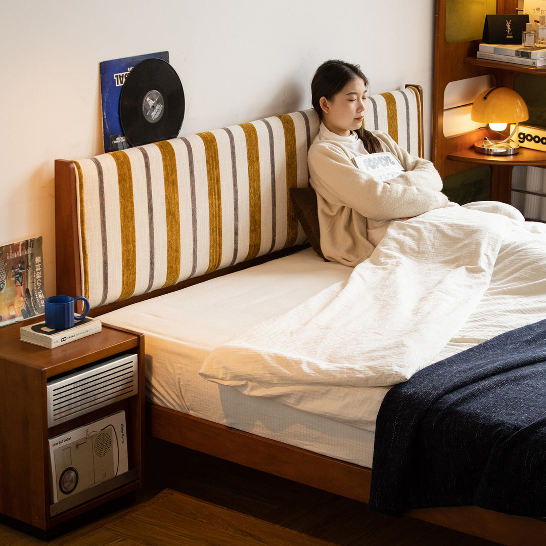 Vintage mixed weave fabric bed frame nice color swatches.