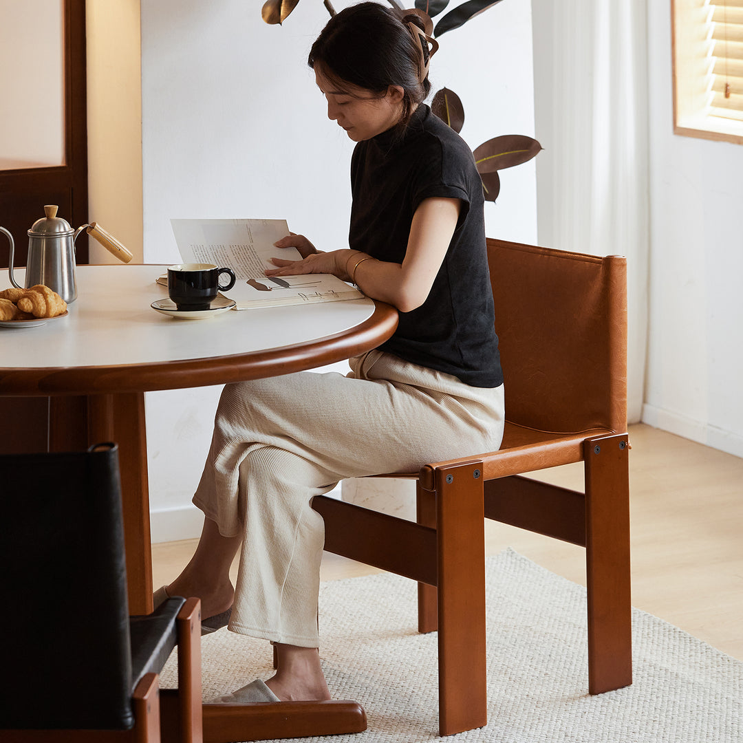 Vintage genuine leather dining chair tansu material variants.