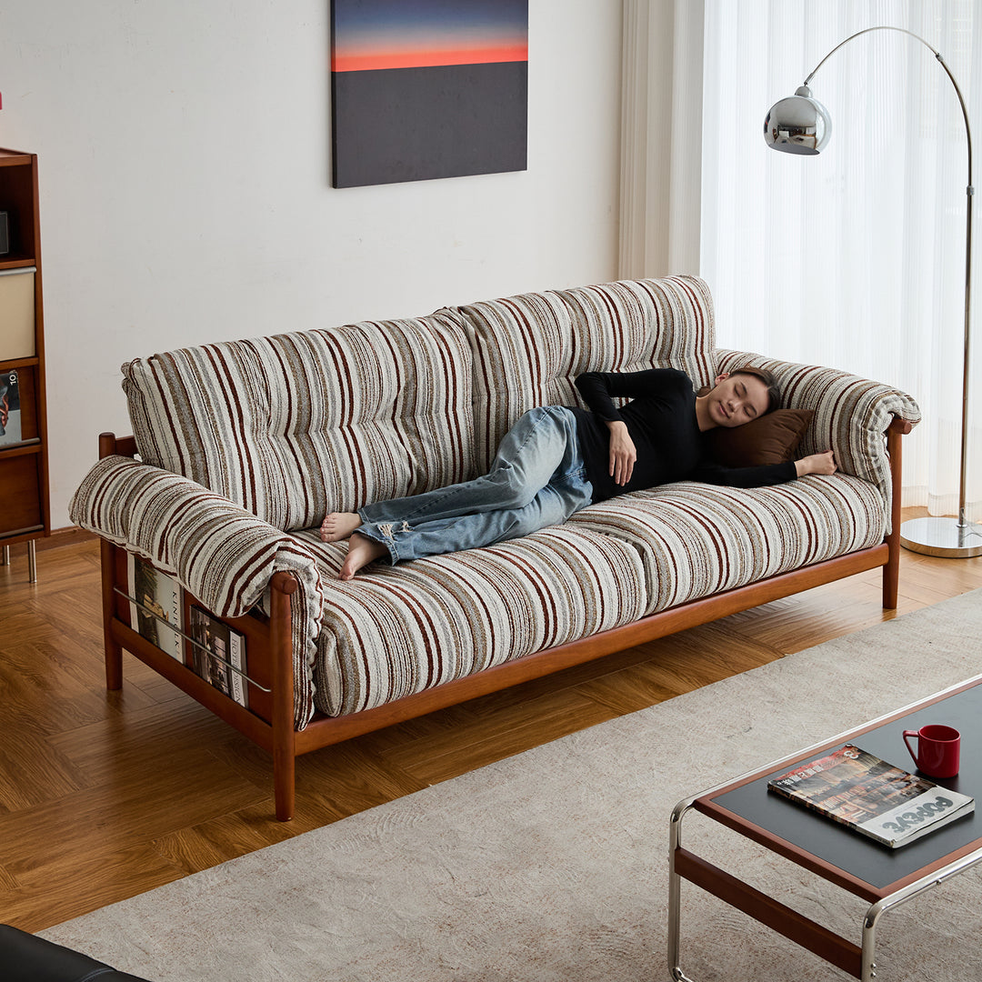 Scandinavian chenille velvet fabric boxwood 3 seater sofa open backed in details.