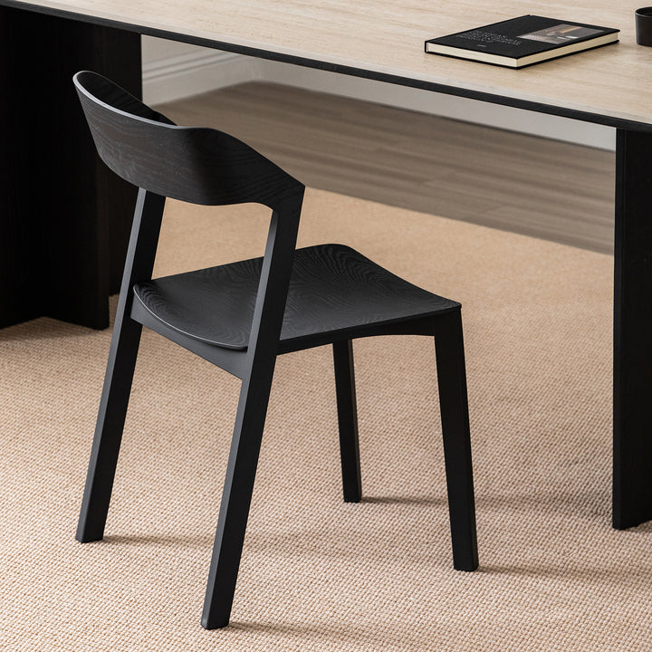 Minimalist ash wood dining chair pearl material variants.