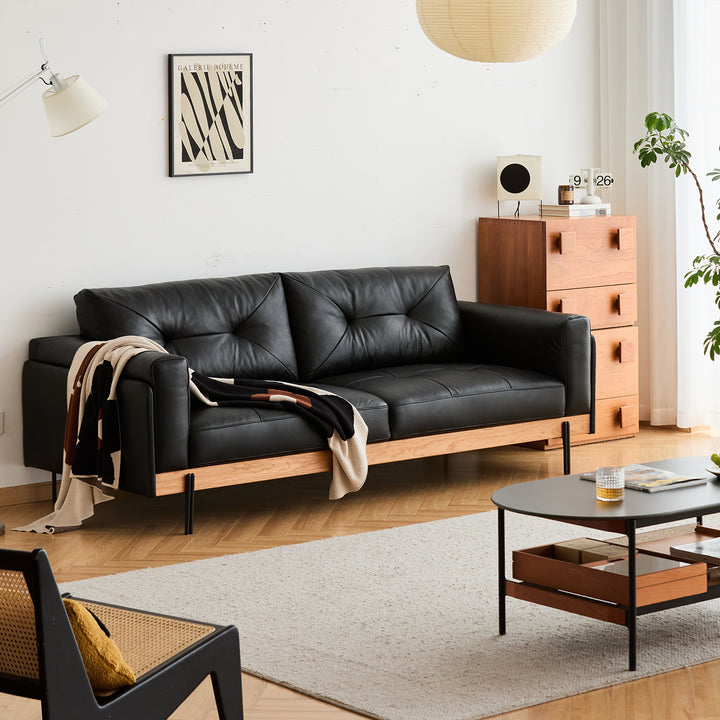 Scandinavian microfiber leather 4 seater sofa black material variants.