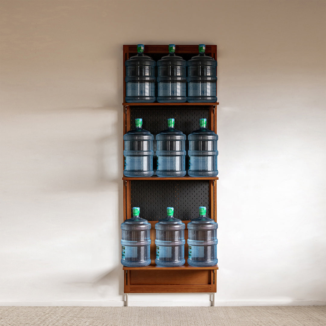 Vintage boxwood modular hanging wall shelf system muse wardrobe in details.