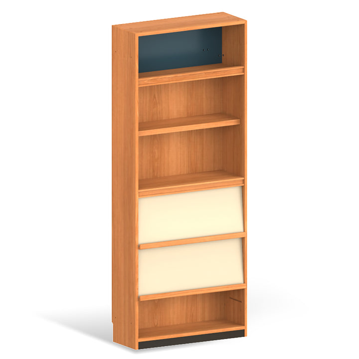 Scandinavian cherry wood bookshelf time layered structure.