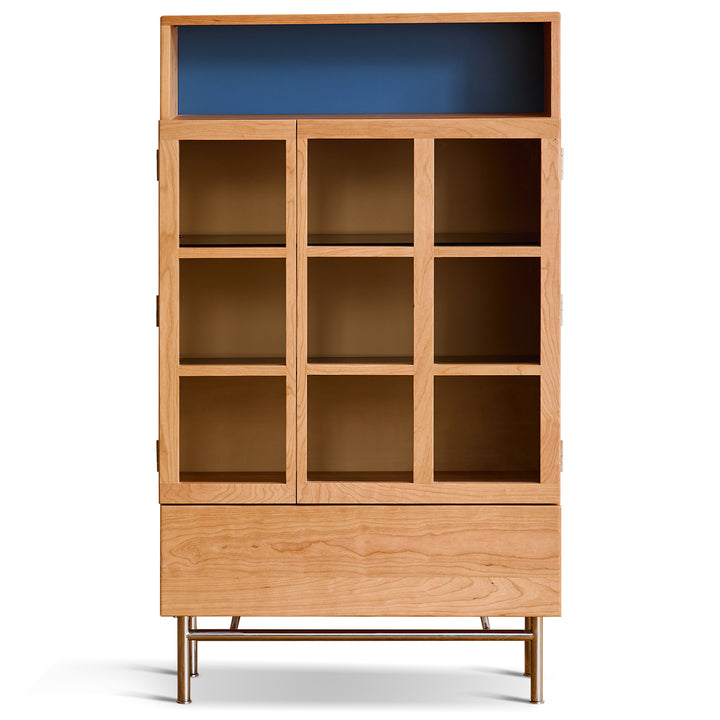 Wooden cabinet with glass panels on a white background