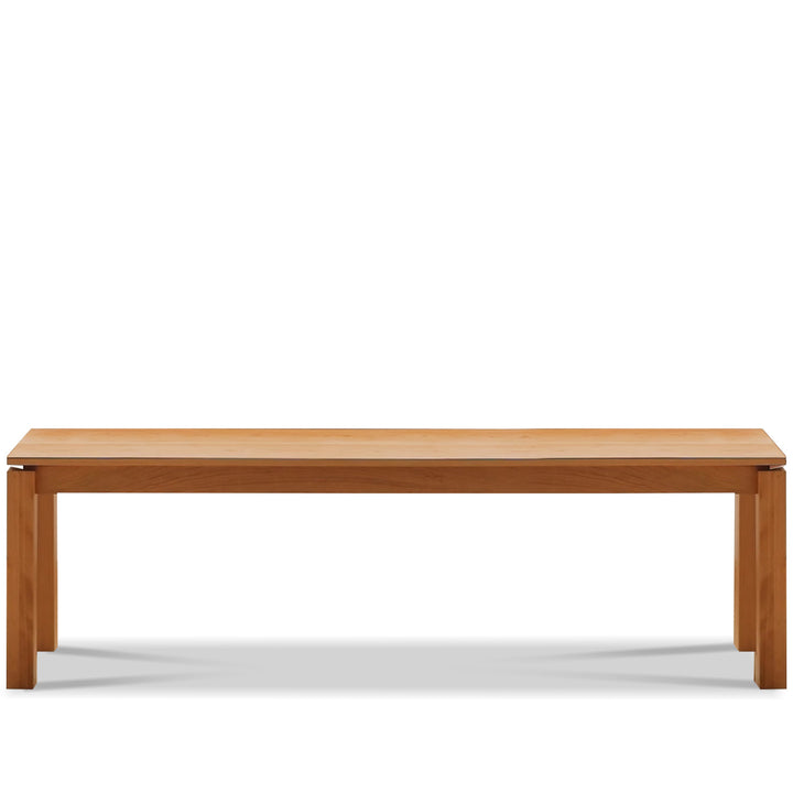 Minimalist cherry wood dining bench coastal in white background.