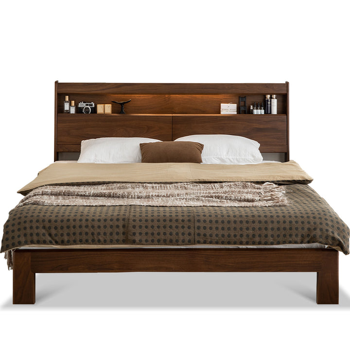 [Ready Stock] Japandi Walnut Wood Bed ACCOMPANY LIGHT