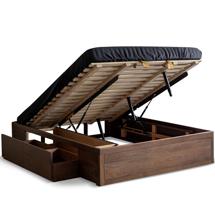 Vintage walnut wood lift-up storage platform bed with drawer kangaroo environmental situation.