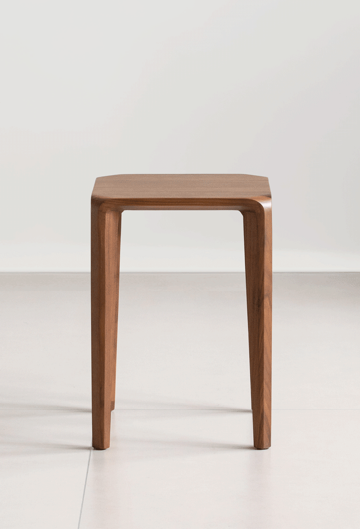 Minimalist walnut wood stool conti color swatches.