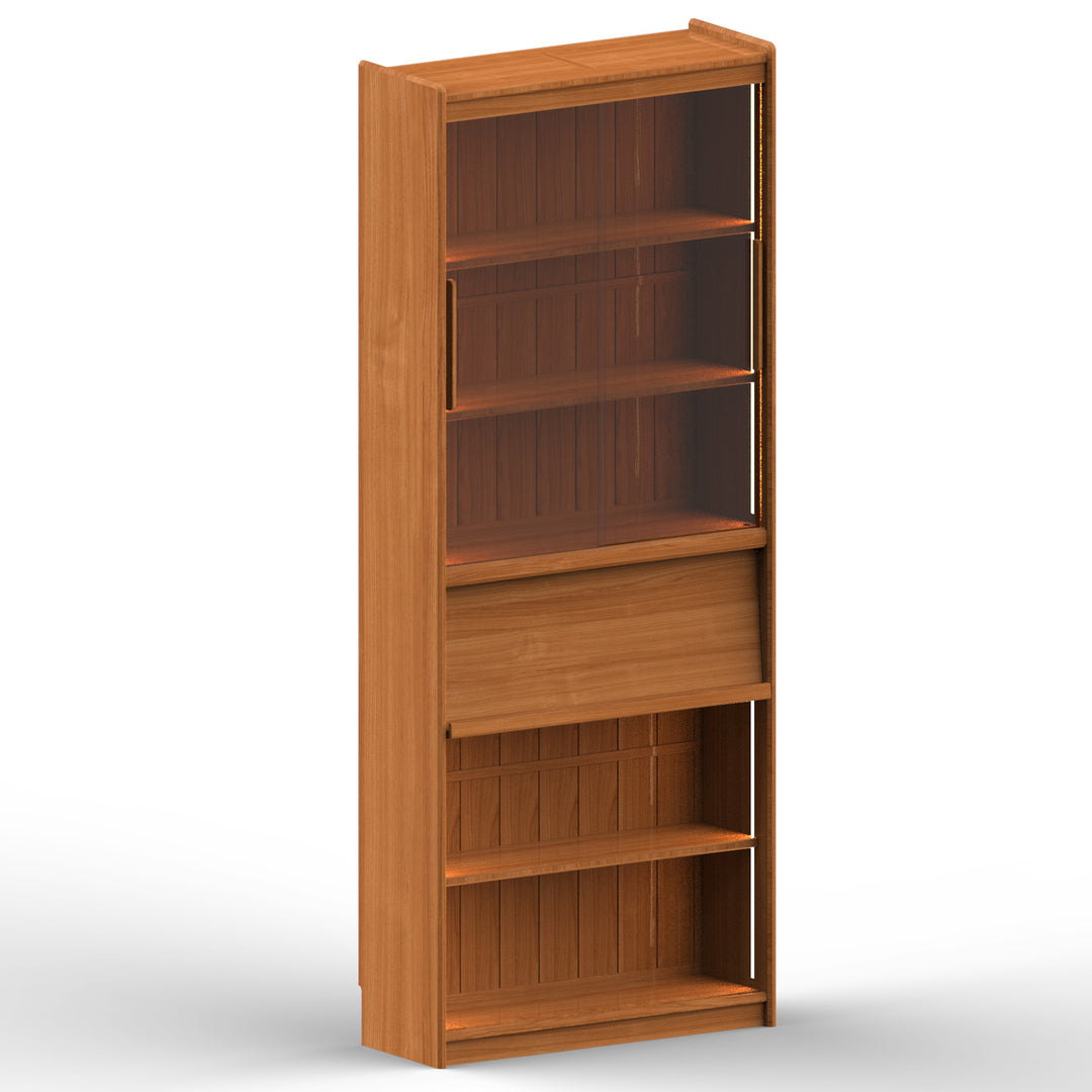 Scandinavian cherry wood bookshelf vista detail 1.