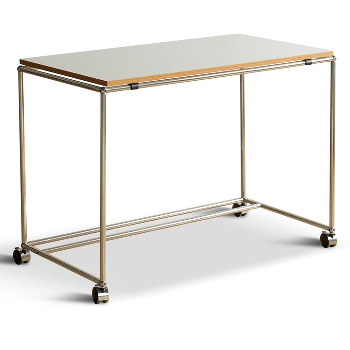 Minimalist steel wheeled study table usm layered structure.