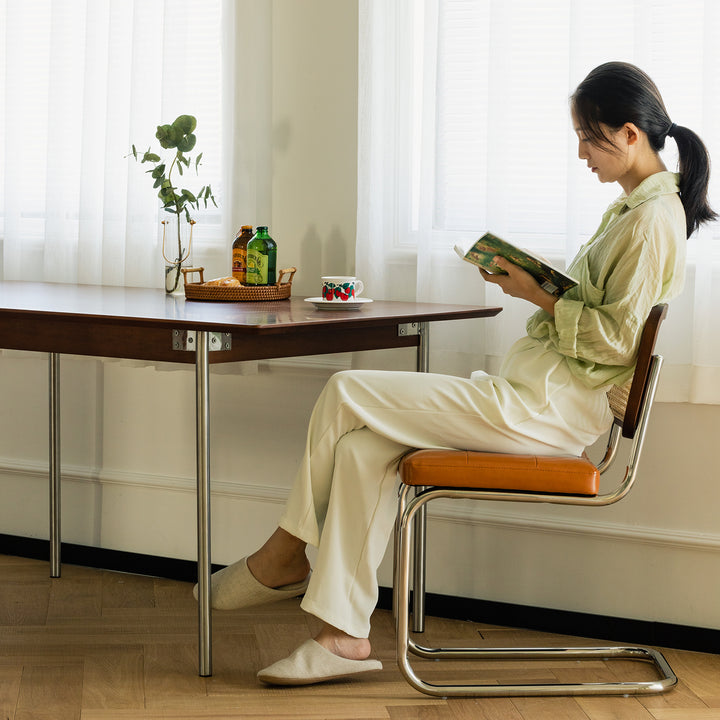 Vintage rattan pu leather dining chair hoh xil material variants.