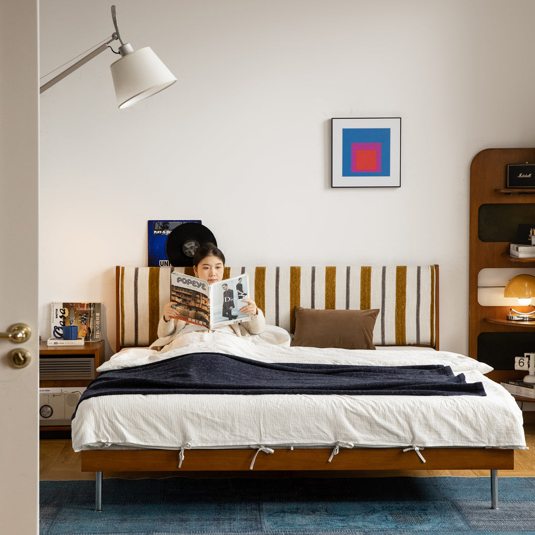 Vintage mixed weave fabric bed frame nice in real life style.