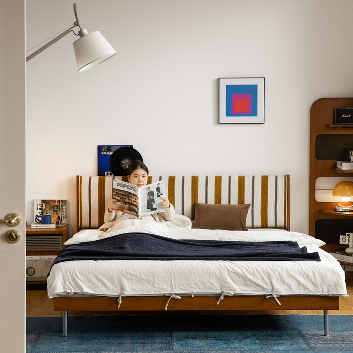 Vintage mixed weave fabric bed frame nice in real life style.