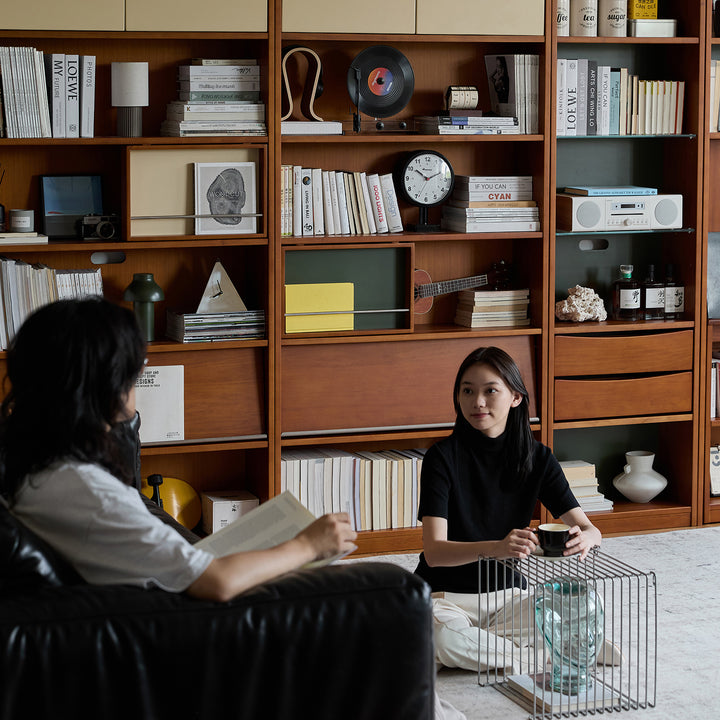 Vintage boxwood extendable study desk boodshelf mies in real life style.