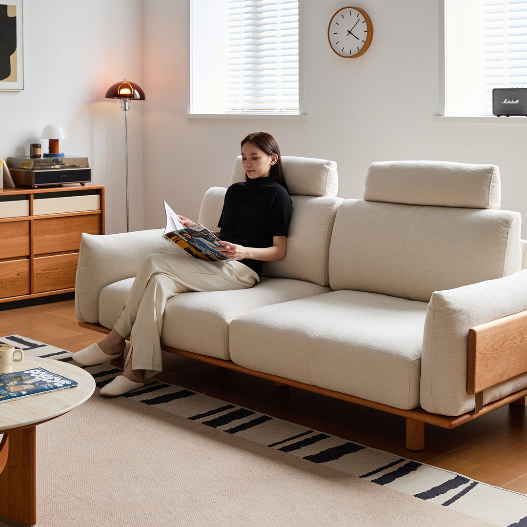 Scandinavian mixed weave fabric 3 seater sofa bessen in details.