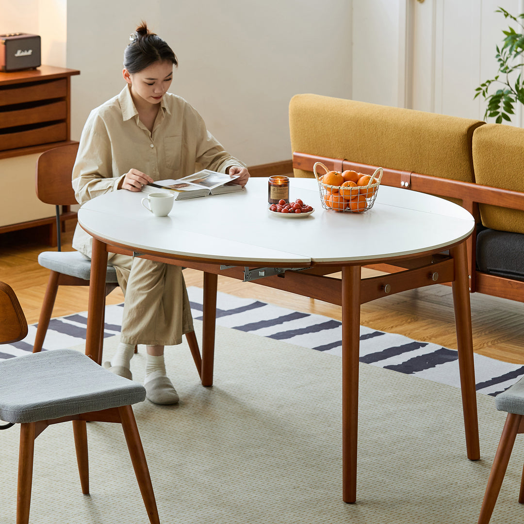 Vintage sintered stone extendable dining table minima in close up details.