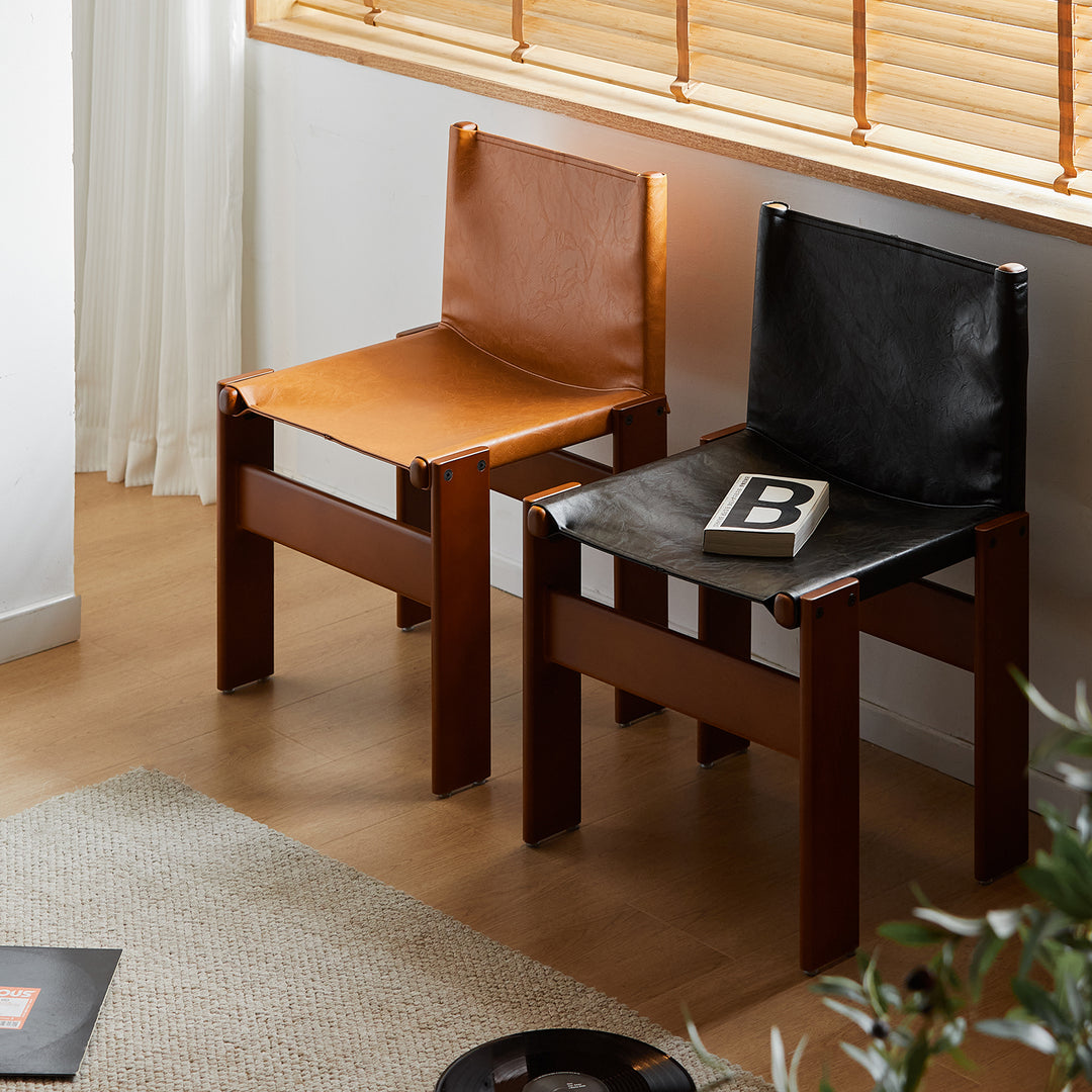 Vintage genuine leather dining chair tansu in details.