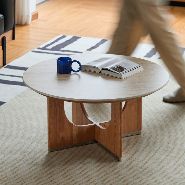 Scandinavian sintered stone coffee table set shells in details.