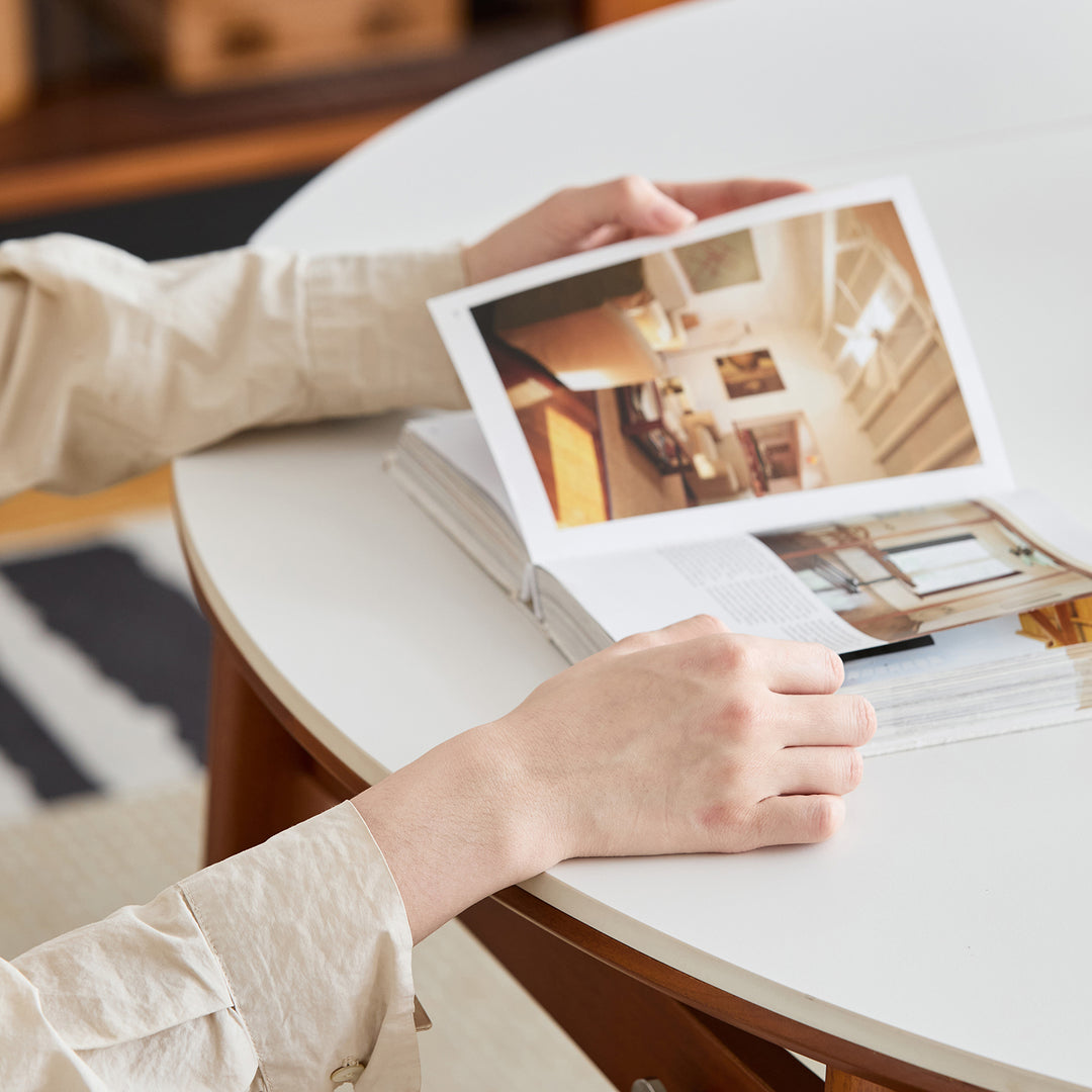 Vintage sintered stone extendable dining table minima in still life.