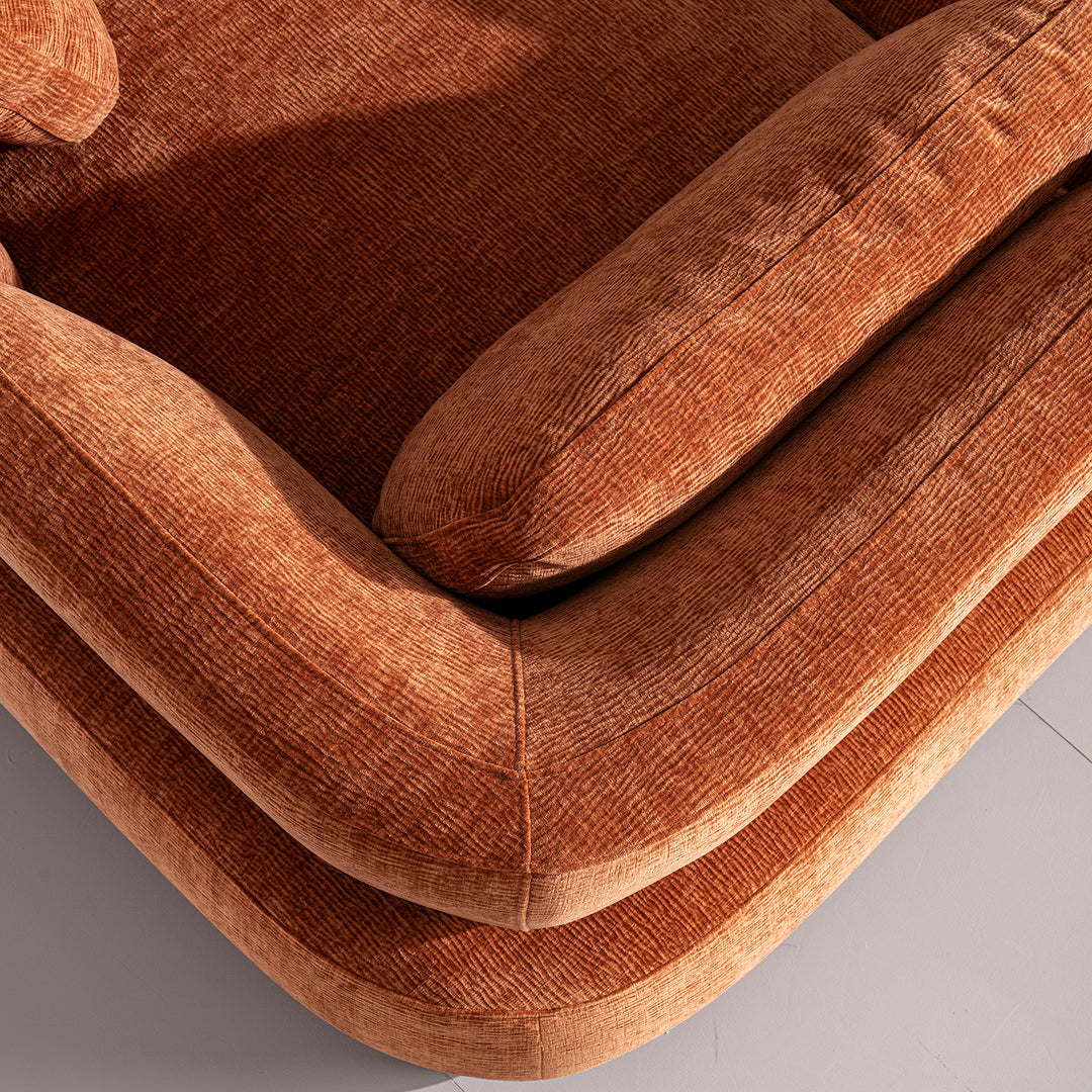 Cream velvet fabric modular chaise 2 seater sofa bubba in close up details.