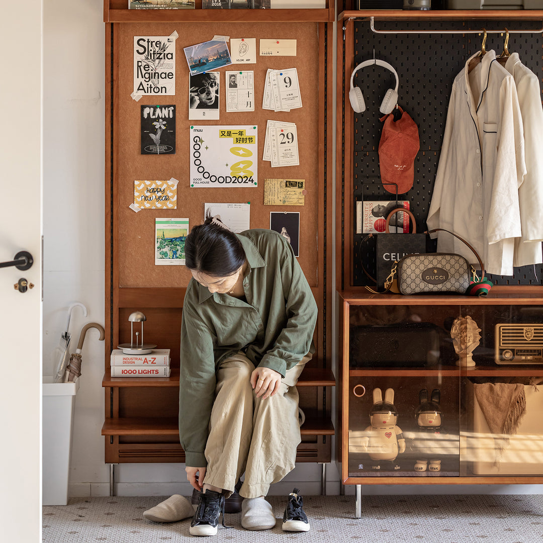 Vintage boxwood modular hanging wall shelf system muse entryway color swatches.