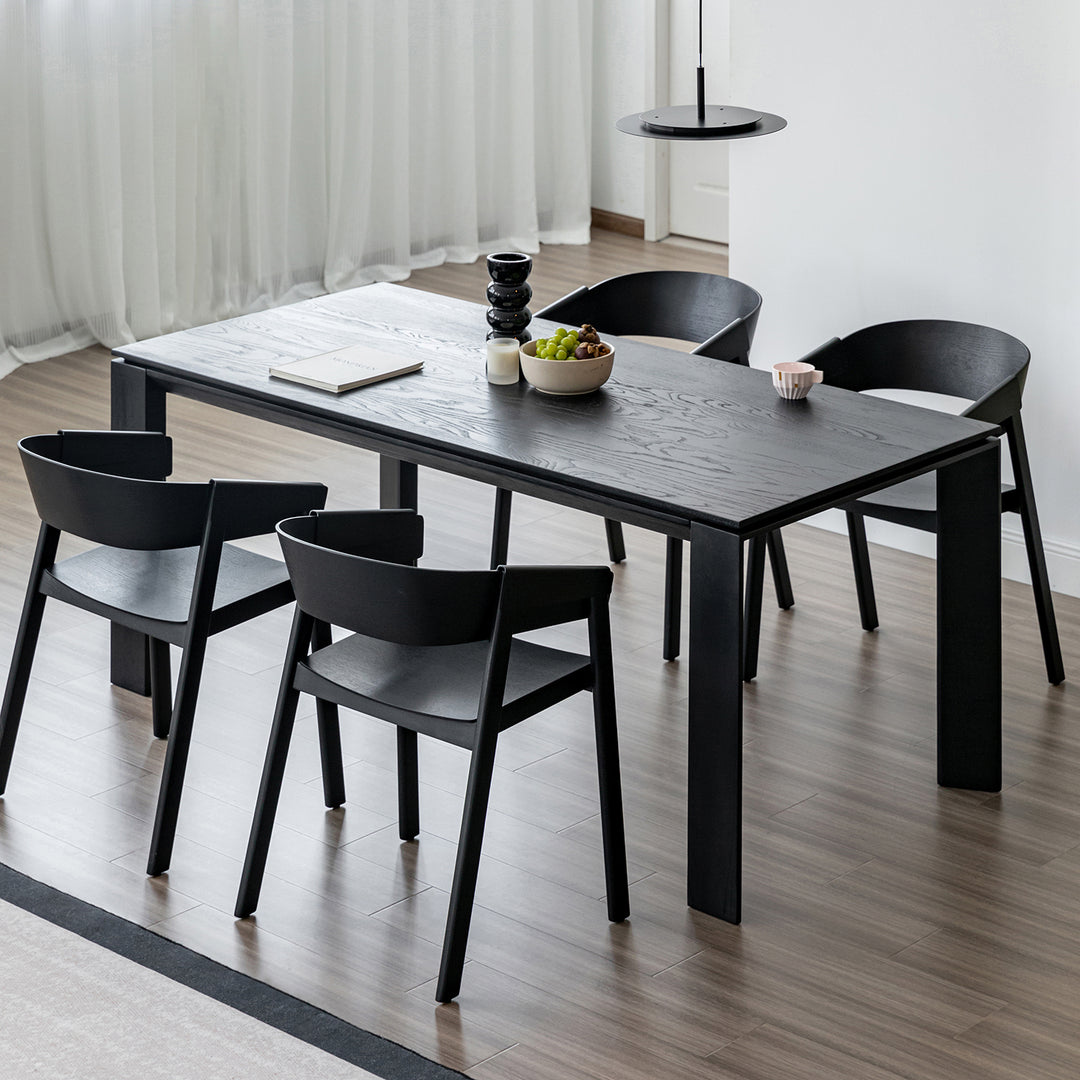 Minimalist ash wood dining table kor in close up details.