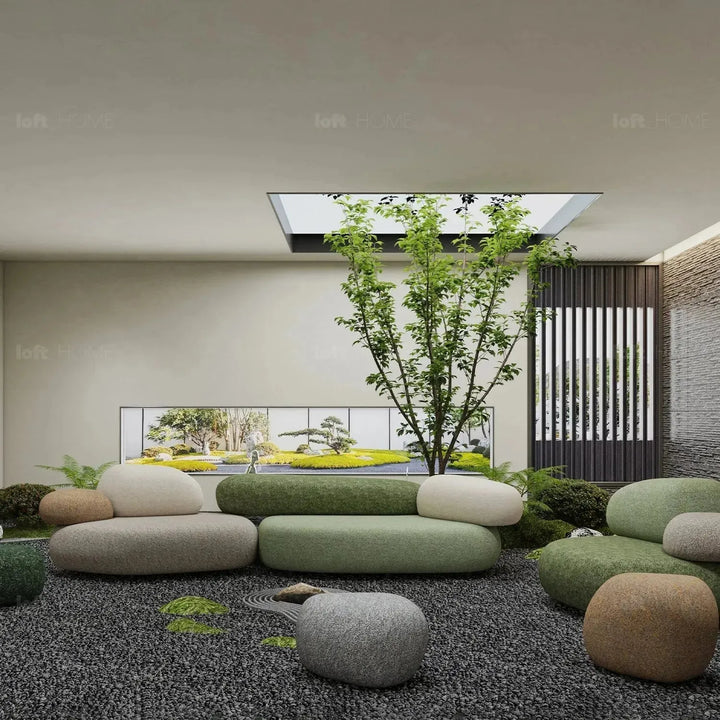 Contemporary fabric 7 seater sofa pebble layered structure.