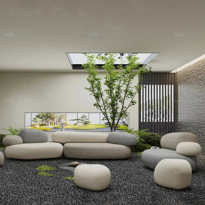 Contemporary fabric 7 seater sofa pebble detail 1.