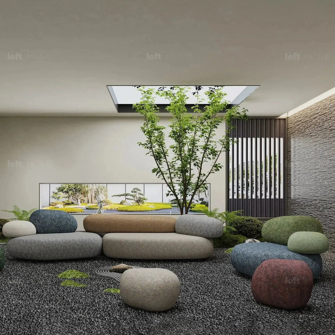 Contemporary fabric 7 seater sofa pebble detail 2.