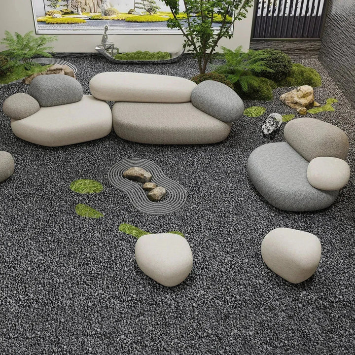 Contemporary fabric 7 seater sofa pebble detail 4.