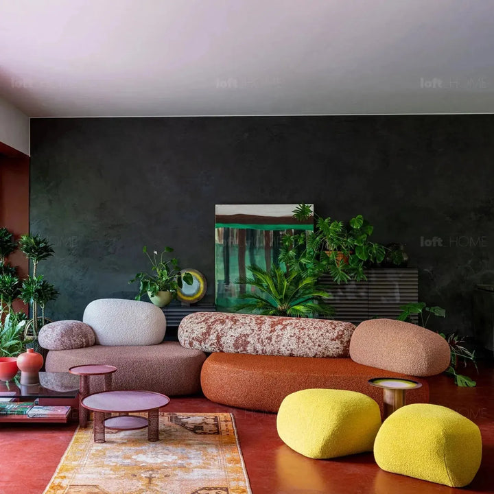 Contemporary fabric 7 seater sofa pebble detail 5.