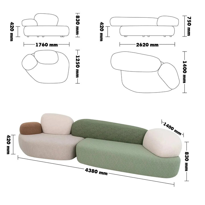 Contemporary fabric 7 seater sofa pebble size charts.