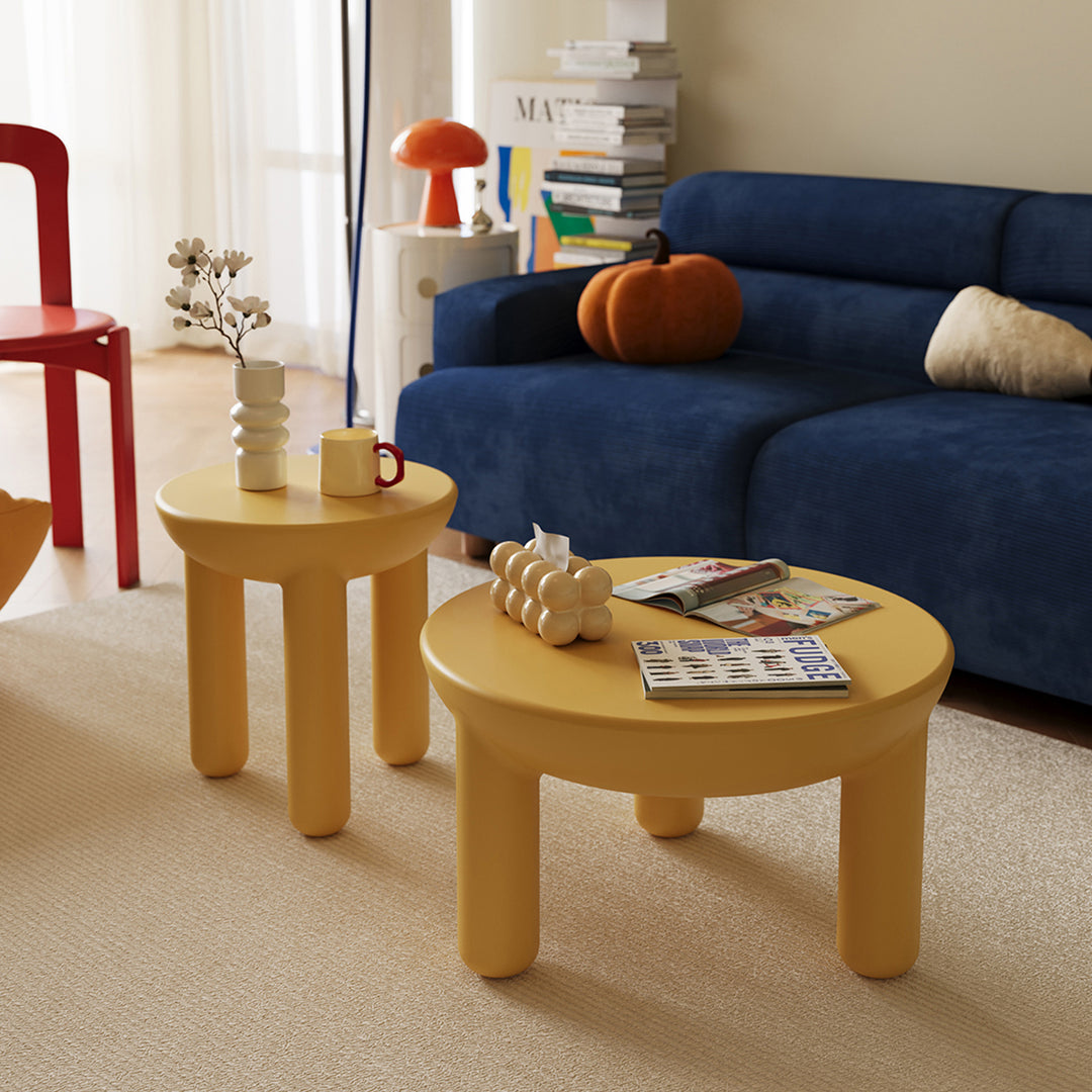 Contemporary plastic coffee table snap in panoramic view.