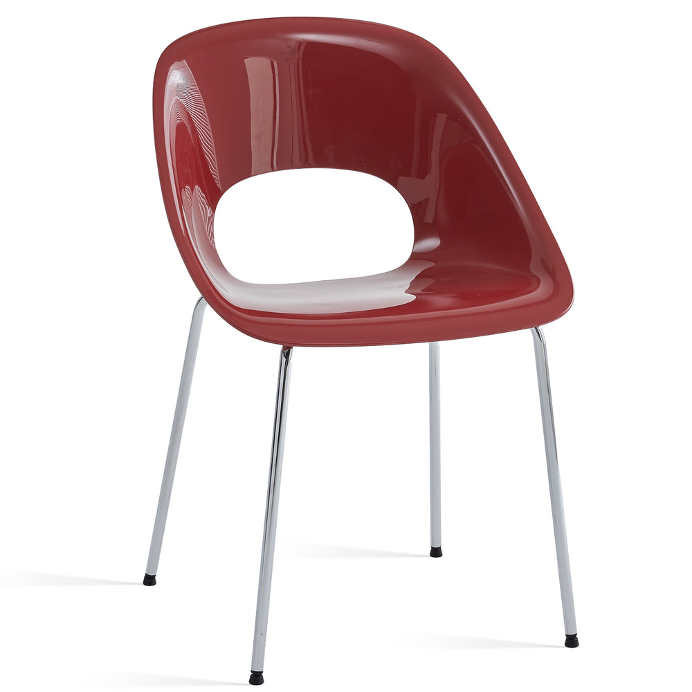 Contemporary plastic dining chair flash in white background.