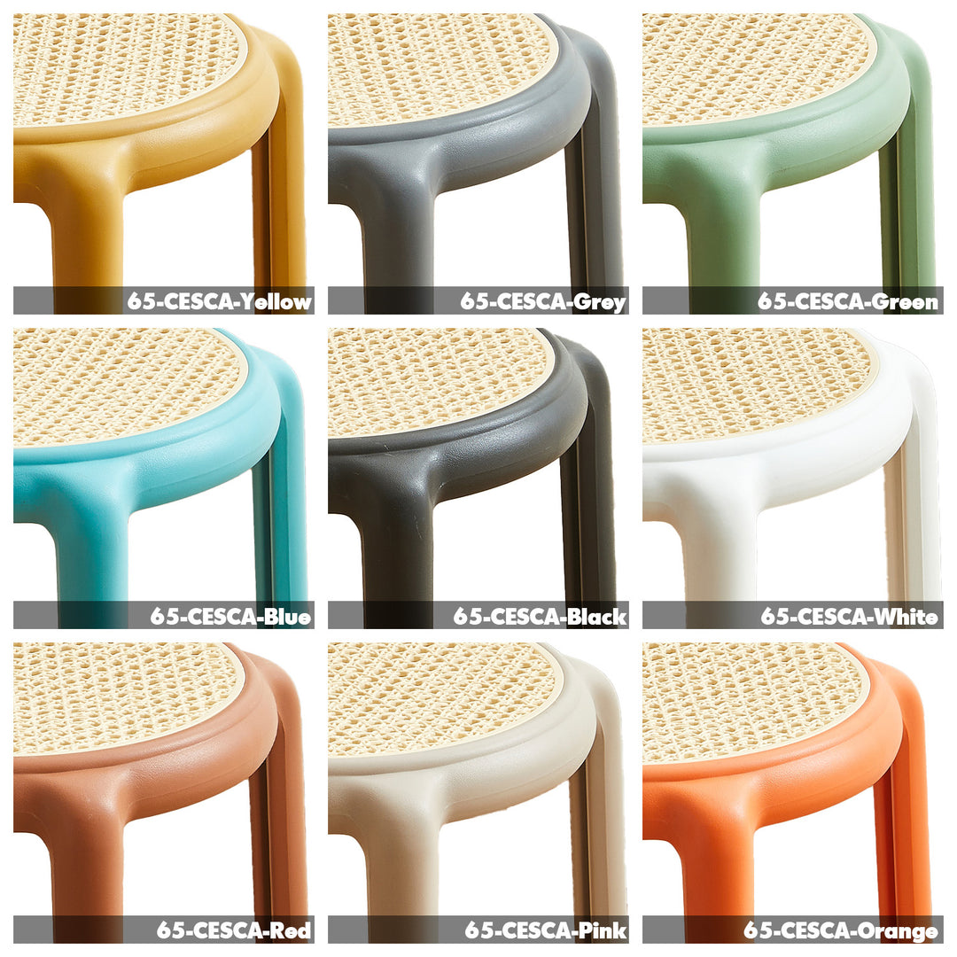 Scandinavian plastic stackable dining stool cesca color swatches.