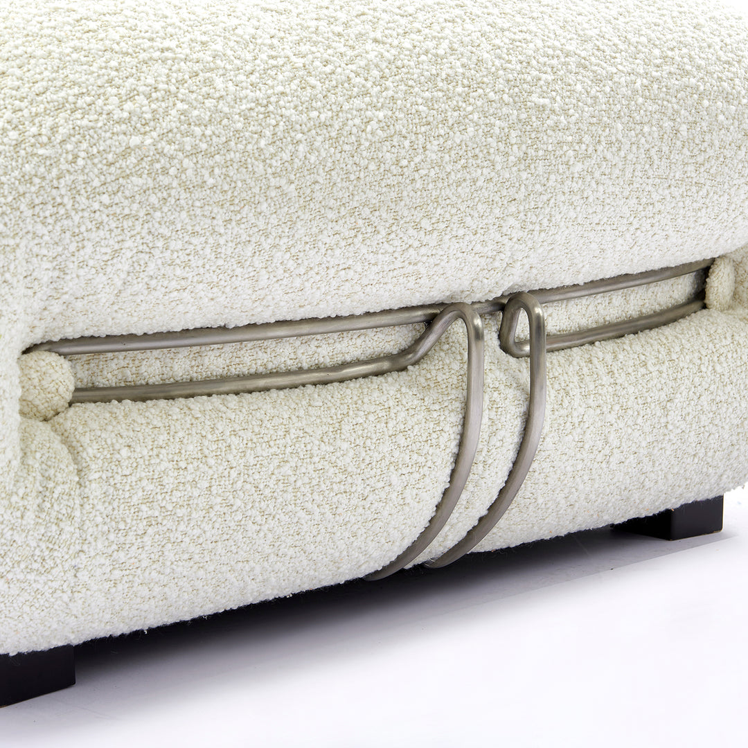 Contemporary boucle fabric 1 seater sofa soriana in panoramic view.