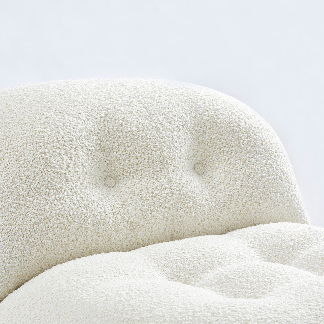 Contemporary boucle fabric 1 seater sofa soriana in still life.