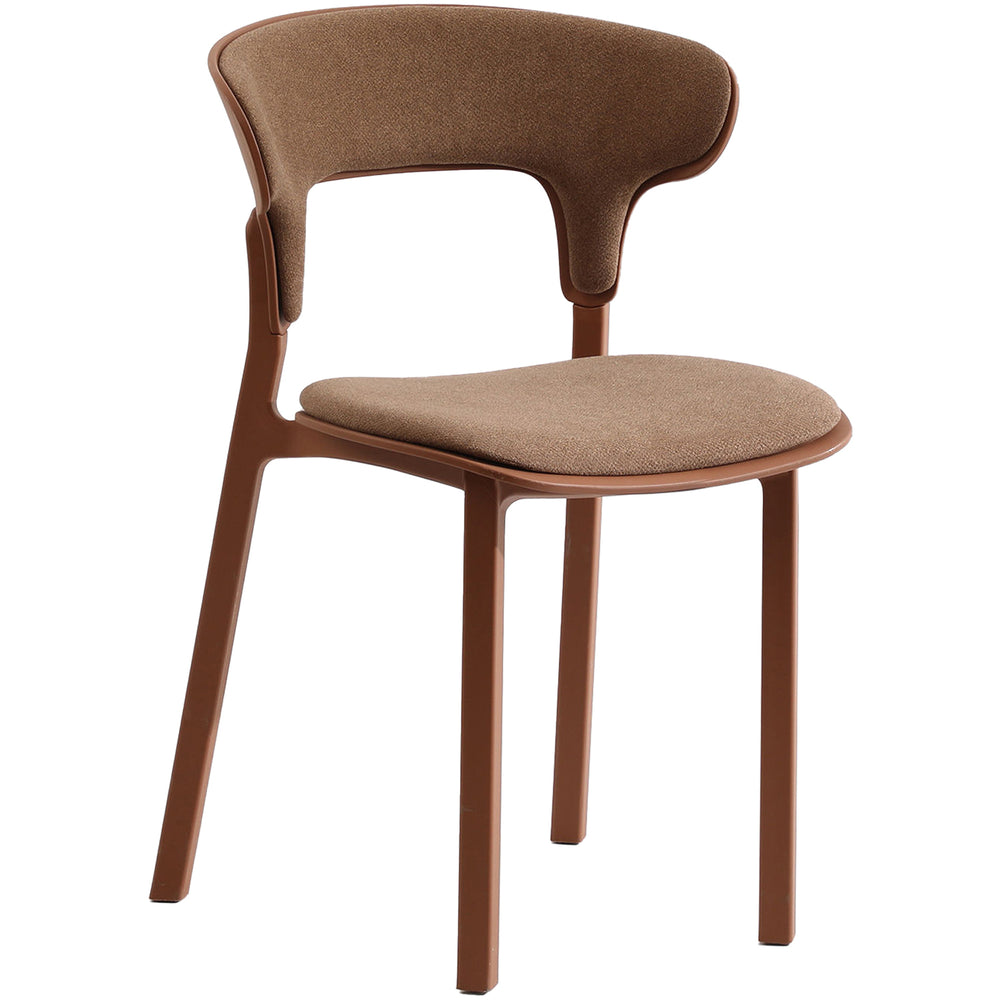 Contemporary fabric plastic dining chair hug in white background.