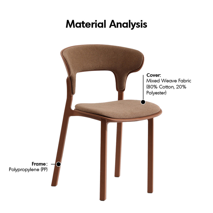 Contemporary fabric plastic dining chair hug in details.