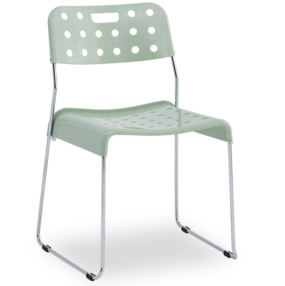 Contemporary plastic dining chair omkstak in white background.