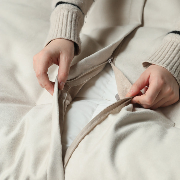 Contemporary suede fabric modular chaise 1 seater sofa bloom material variants.