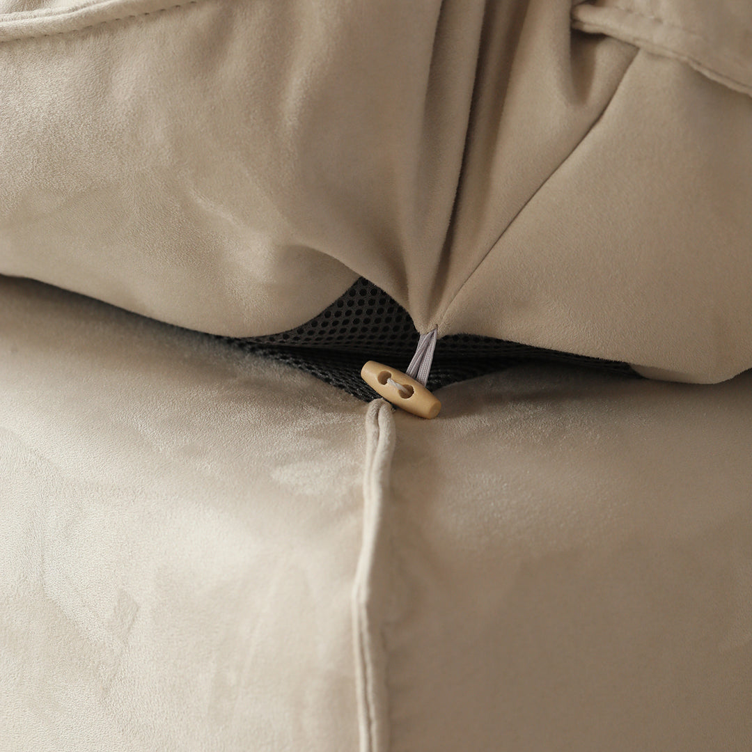 Contemporary suede fabric modular chaise 1 seater sofa bloom in real life style.