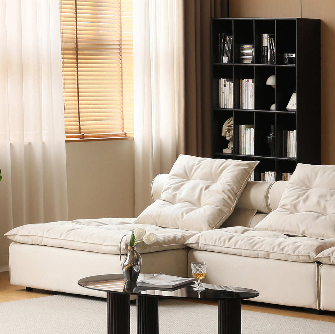 Contemporary suede fabric modular l shape sectional sofa 2+l bloom in still life.